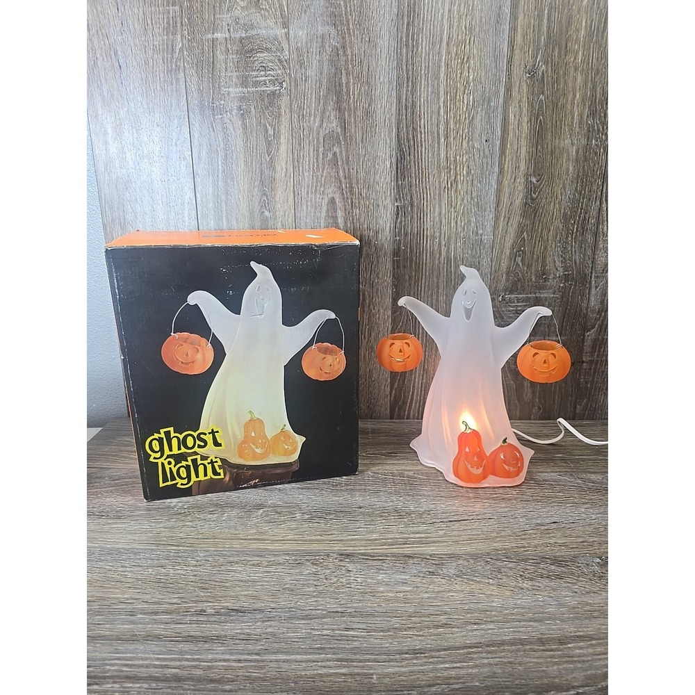 2002 JC Penney Home Collection‎ Acrylic Ghost Light W/Pumpkins Halloween